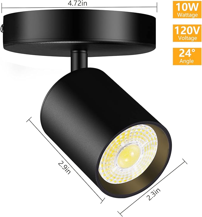 VANoopee Flush Mount LED Ceiling Spotlight Dimmable Adjustable Spotlight Directional Spot Lights Indoor Bright Can Accent Fixture for Living Room Bedroom - CRI90 Flicker Free 10W 800lm 4000K Black