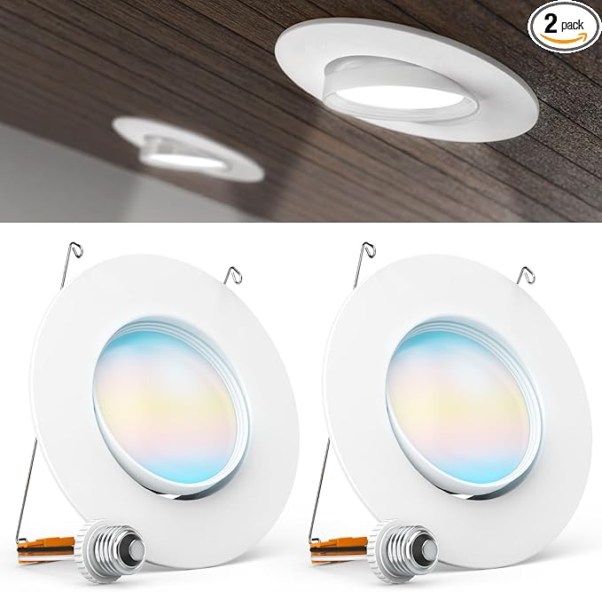 Sunco 5/6 Inch LED Can Lights Retrofit Recessed Lighting, Gimbal Downlight Adjustable, 800 LM, 12W:60W, Selectable CCT 2700K/3000K/3500K/4000K/5000K, Dimmable, Damp Rated UL. (Pack of 2)