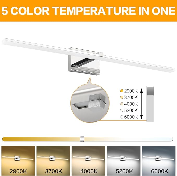 ZUZITO 40in Chrome Bathroom Vanity Light Modern LED Bathroom Light Fixtures 5CCT Dimmable 28W Vanity Light Bar for Bath