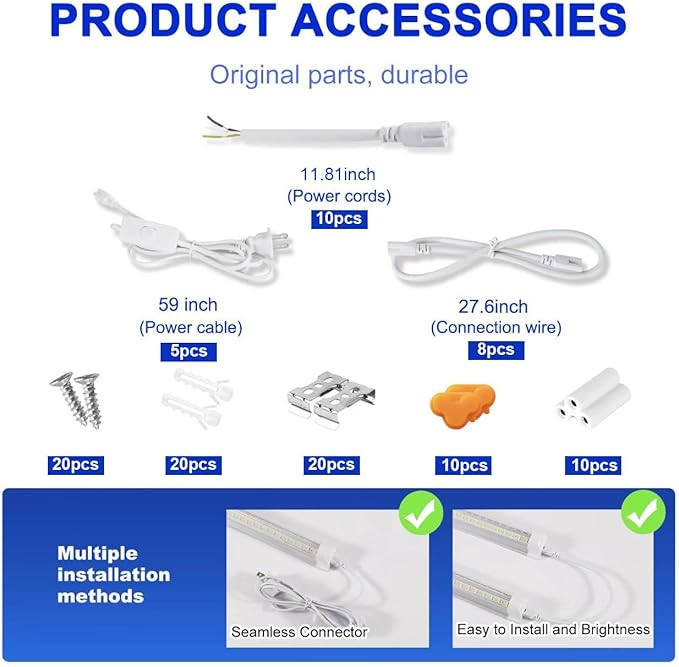 Led Shop Lights,4FT LED Light 50W 6500K 7000LM Led Daylight,Garage Light Linkable Clear Cover Integrated V-Shape for Garage Warehouse Workbench Workshop(10-Pack)