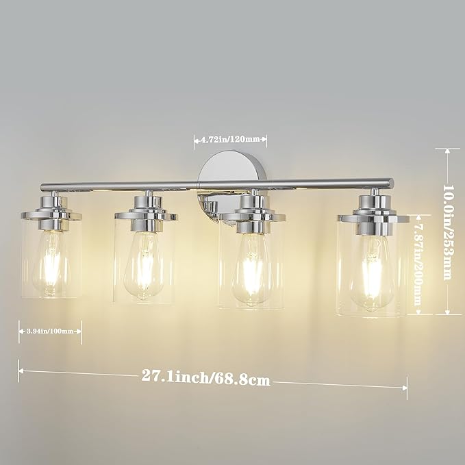 Bathroom Light Fixtures,Chrome Vanity Lights Over Mirror,Chrome Vanity Light for Bathroom, 31''Chrome 4-Light Modern Sconce