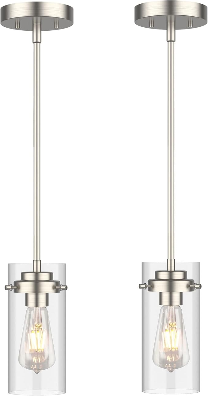 EAPUDUN Pendant Light (2 Packs), Kitchen Ceiling Hanging Light, Adjustable Height, Kitchen Light Fixtures Brushed Nickel Pendant Lights, Farmhouse Pendant Lighting for Sink Island, Home Décor Lighting