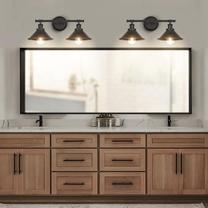 Licperron Black 2-Light Vanity Wall Sconce Lighting, Farmhouse Bathroom Wall Light Fixtures Over Mirror, Industrial Rustic Indoor Bathroom Vanity Lights for Cabinet Dressing Table Living Room