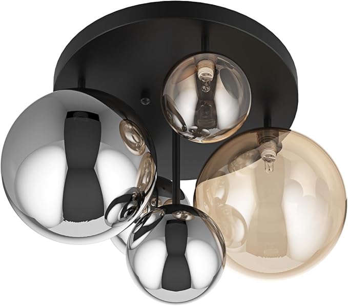 Aiwen 5-Light 17.71 in Black Semi Flush Mount Ceiling Light, Modern Ceiling Chandeliers with Globe Glass Shade, Farmhouse Ceiling Light Fixture, Cluster Chandelier for Bedroom