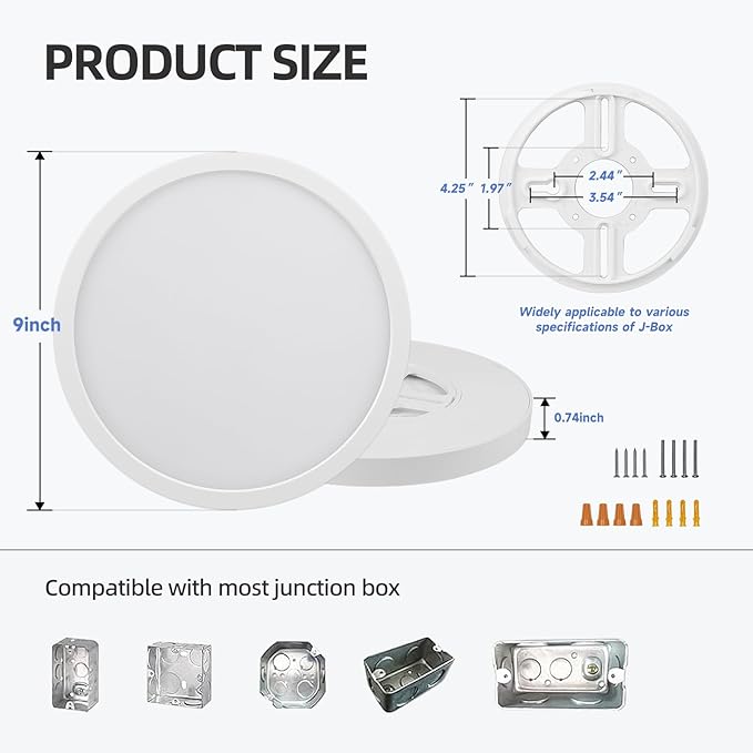 ECOELER 9 Inch Flush Mount Ceiling Light, 5 Color Temperatures Selectable, 24W 1800Lm Dimmable Ultra-Thin Round Lighting Fixture for Bedroom, Porch, Hallway, Stairwells, ETL Listed