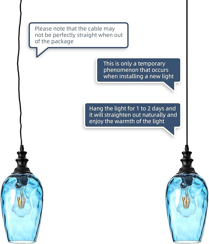 Glass Pendant Lights Kitchen Island, Modern Farmhouse Blue Hanging Indoor Kitchen Island Pendant Lighting, Adjustable Cable, Hand Blown Glass Shade & E26 Base for Bathroom, Hallway, 2 Pack