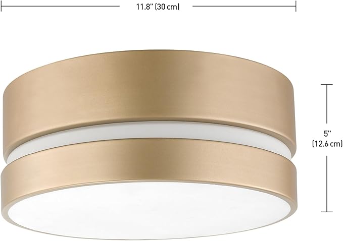 Globe Electric x Novogratz 60754 2-Light Flush Mount Ceiling Light Fixture, Soft Gold Finish, Inner Frosted Shade, Minimalist Lighting for Kitchen Island, Bedroom, or Dining Room, Home Decor