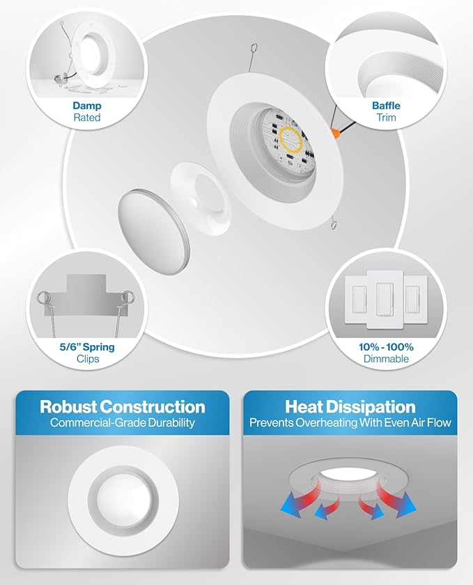 Sunco 96 Pack 6 Inch LED Recessed Light, Retrofit Downlight Can Lights for Ceiling, Baffle Trim, 1050 LM, 13W (75W Equivalent), 3000K Warm White, Dimmable, Damp Rated UL.