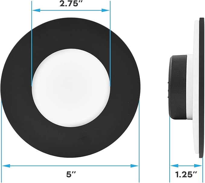 LUXRITE 3-4 Inch LED Flush Mount & Recessed Light, 7.5W, 5CCT 2700K-5000K, 650LM, Magnetic Trim, Dimmable Ceiling Can Light, Install to J-Box or 4 Inch Housing, Wet Rated, UL Listed, Black