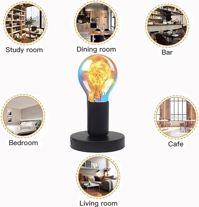 Polished Metal Desktop Lamp Base E26 E27 Screw Light Bulb Night Light Base Lamp Replacement, 6 Feet Cord Extension On/Off Switch,Small Replacement Screw Ceiling Bulb Hold. (Black)