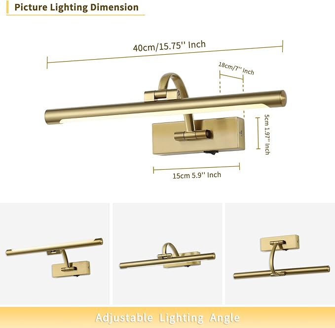 DESOOP Battery Operated Picture Light with Remote and Timer, Wireless Art Lights for Paintings Brass Rechargeable Gallery Light Dimmable Artwork Lighting for Canvas, Portrait 16'' Inch Warm White