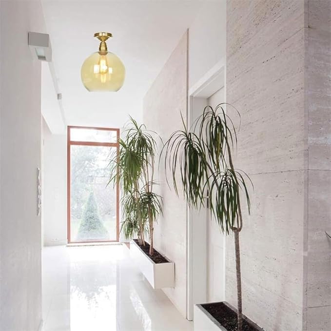Modern Brass Semi-Flush Mount Ceiling Light, 1-Light Glass Shade Ceiling Lighting, Minimalist Home Kitchen Close to Ceiling Lamp，Nordic Bedroom Entryway Ceiling Light Fixture(Clear,30CM)
