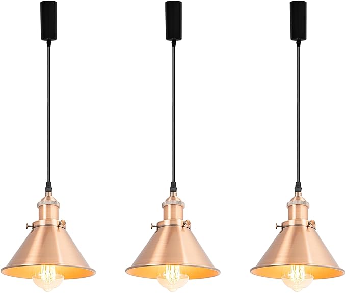 3-Pack Adjusted Wire Length H-Type Track Hanging Light 3.9 Ft Black Cord E26 Base Red Bronze Metal Pendant Light Fixture,Industrial Style Lamp for Aisle Bedroom Balcony(No Bulb,No Track)