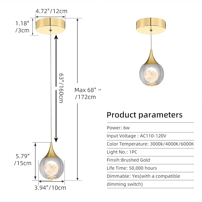 JoollySun Modern Crystal Pendant Light: Mini Gold Hanging Light Fixture for Kitchen Island Bathroom