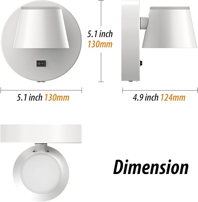 URSOLA Battery Operated Wall Sconce with Remote, LED Rechargeable Battery Wall Light with 9000mAh 3CCT and Dimmable Magnetic 360° Rotation Cordless Light for Bedroom（White）