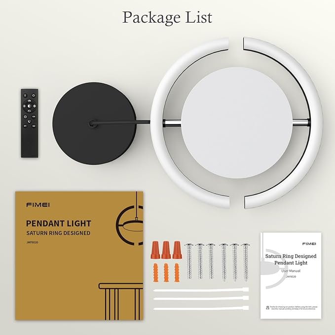 FIMEI LED Saturn Pendant Lights, 3000-6000K Dimmable Adjustable Hanging Chandelier Saturn Ring Design for Dining Room Kitchen Island Entryway Bedroom Foyer Black (Black, 1)