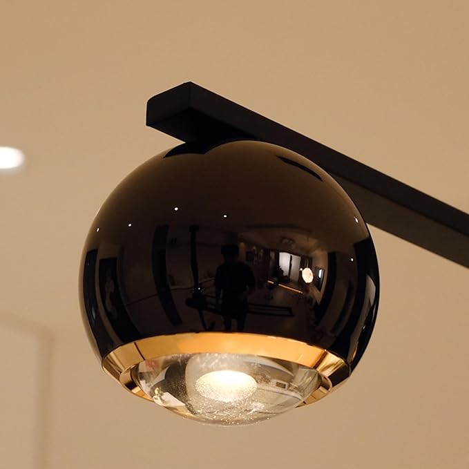 ORANOOR Modern LED Pendant Lights, Dimmable 47in Linear Globe LED Chandelier Lighting, Black & Gold Dining Room Hanging Light Fixtures Kitchen Island 5-Globe Pendant Light for Dining Table (3150lm)