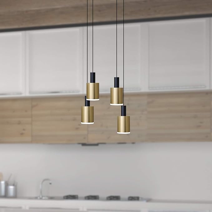 Virgo 4 Mini Pendant Lighting Black-Brass - LED Hanging Light Fixture for Kitchen Island, Bar, Foyer - Cluster Pendants - Dimmable, Adjustable Wire, Lamp Bulb Included