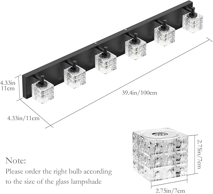 Ralbay 6 Lights Black Bathroom Vanity Lights Crystal Modern LED Black Bathroom Vanity Lights Modern Crystal Vanity Light for Bathroom Lighting Over Mirror Matte Black