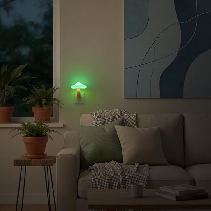 AUSAYE 5 Pack Sensor LED Night Lights Plug in Wall Lamp Mushroom Night Light for Adults Kids NightLight for Bedroom,Bathroom,Toilet,Hallway,Stairs,Kitchen,Basement Green