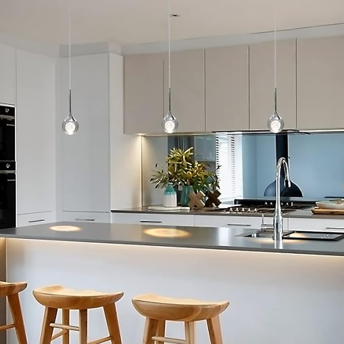 Sedelan Crystal Pendant Light, Modern Pendant Lights Kitchen Island 1-Light, LED 5W Mini Pendant Lighting, Fancy Island Lights for Kitchen Bedroom Dining Room Bathroom Bar, Chrome