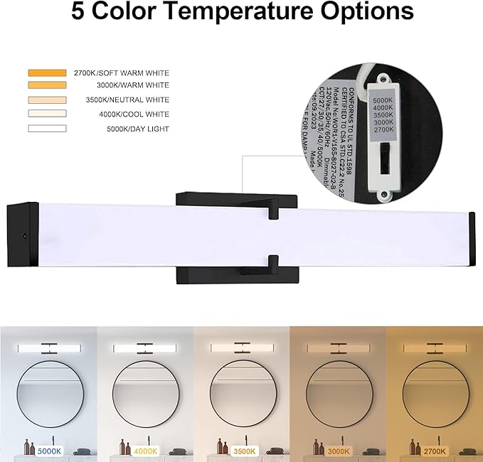 Bathroom Vanity Light 2700/3000/3500/4000/5000k Dimmable, Black Modern Matte for Vanity Lighting Over Mirror LED, 32 inch IP44 36W Equivalent to Incandescent 300W, ETL Listed (1 Pack)