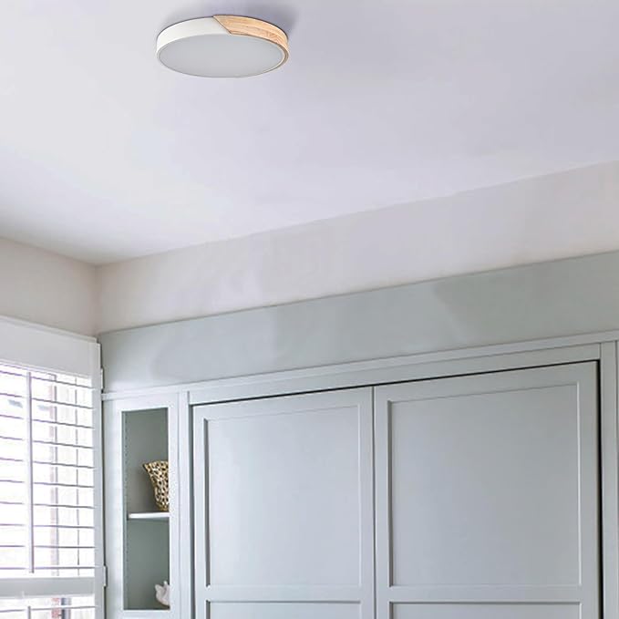 Minimalist LED Flush Mount Ceiling Light 16-Inch 30W 4000K White Wood Ceiling Light Fixture Low Profile Flush Mount Lighting for Bedroom Hallway Kids Room Lobby Living Room