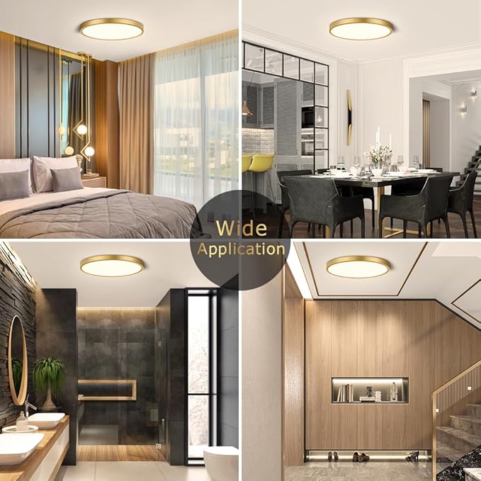 9Inch LED Ceiling Light Flush Mount Fixture, 18W(180W Equivalent), 1800LM, 4000K Natural White, IP40, Flat Modern LED Ceiling Lights for Bedrooms, Living Rooms, Bathrooms, Stairwells, etc.(Gold)