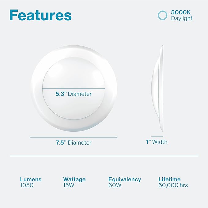 Sunco 24 Pack 5/6â€ LED Disk Lights Flush Mount Ceiling Light Fixture Recessed 5000K Daylight, 100W Equivalent 15W, 1050LM, Dimmable Low Profile Surface Mount ETL & Energy Star Listed
