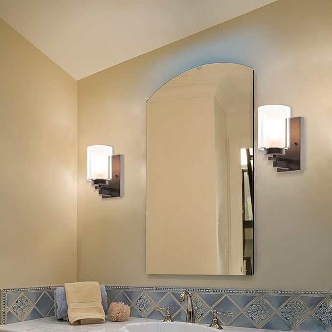 XiNBEi Lighting Wall Light 1 Light Bathroom Vanity Lighting with Dual Glass Shade in Dark Bronze Indoor Wall Mount Light XB-W1195-1-DB