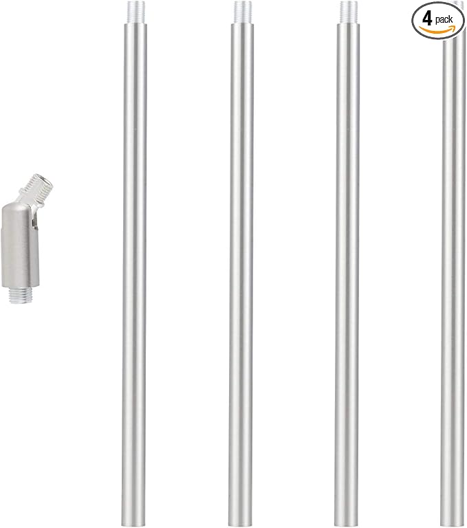 M10 Threaded Extension Rod with Sloped Ceiling Adapter Kits for Pendant Light, Island Lighting, Brushed Nickel