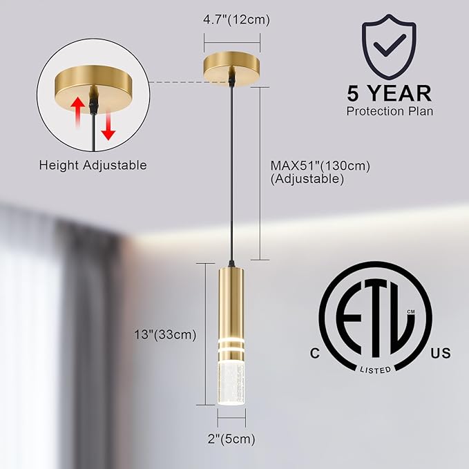 Modern Gold Pendant Light Fixtures(3-Pack) LED Pendant Lights for Kitchen Island Hanging Lamp Small Pendant Lighting for Bar, Kitchen Lighting Island Lights Gold Finish Ceiling Hanging Light