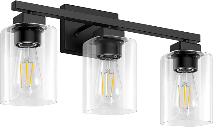BesLowe 3-Light 19" Bathroom Light Fixture, Modern Black Vanity Light, Bathroom Lighting Fixtures Over Mirror, Matte Black Wall Sconce Lamp, Wall Lights for Living Room Bedroom Hallway