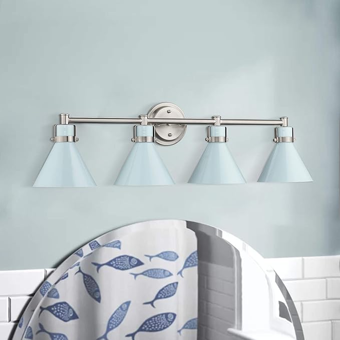 zeyu Bathroom Wall Light Fixtures 4-Light, Modern Industrial Vanity Lighting Fixture, Blue and Brushed Nickel Finish, ZY26-4W SF