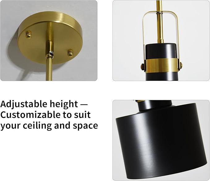 Pendant Kitchen Light – Adjustable Hanging Pendant Lights for Kitchen Island, Farmhouse Pendant Light, Modern Ceiling Lighting for Dining Room, Bathroom & Living Room (Black)