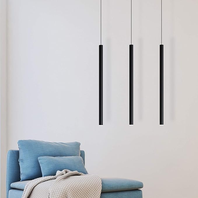 CANALIS 3 Mini Pendant Lighting Black - LED Hanging Light Fixture for Kitchen Island, Bar, Foyer - Cluster Pendants - Dimmable, Adjustable Wire, Lamp Bulb Included