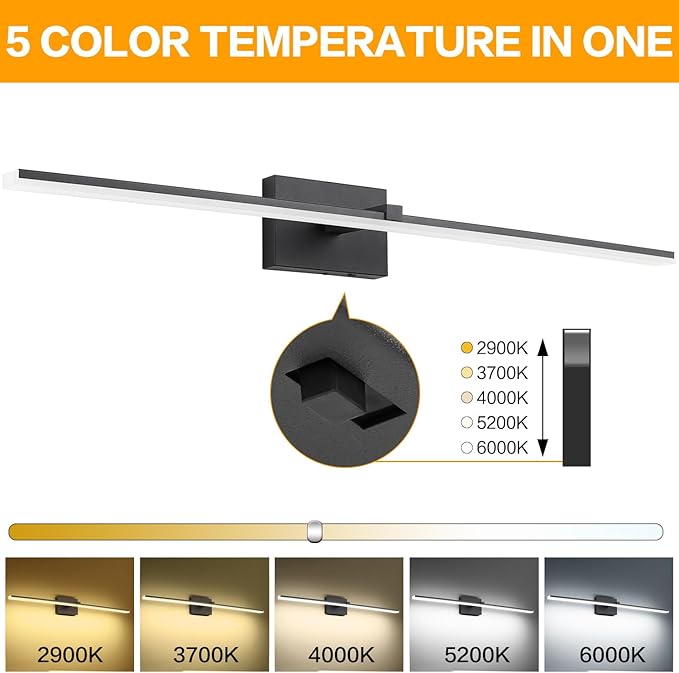 ZUZITO 40in Bathroom Light Fixtures Black Modern LED Vanity Lights Bar for Bathroom 5CCT Dimmable 28W Lighting Fixtures for Bath Wall