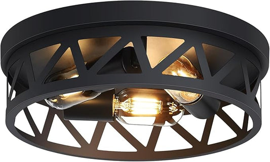 13 inch Black Flush Mount Ceiling Light Fixture,3-Light Light Fixtures Ceiling Mount for Hallway,Hall,Kitchen,Farmhouse (1 Pack)