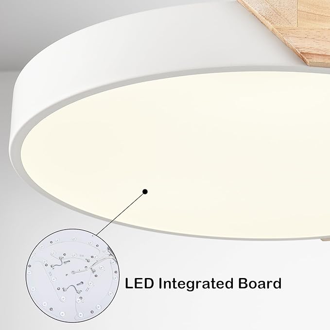 Minimalist LED Flush Mount Ceiling Light 16-Inch 30W 4000K White Wood Ceiling Light Fixture Low Profile Flush Mount Lighting for Bedroom Hallway Kids Room Lobby Living Room