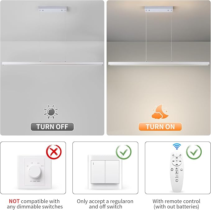 Modern LED Island Lights, 3300k-6500K Dimmable Pool Table Light with Remote, Modern Pendant Lights for Kitchen, 56.29" LED Linear Pendant Light Fixtures Dining Room Living Room Billiard Room Chrome
