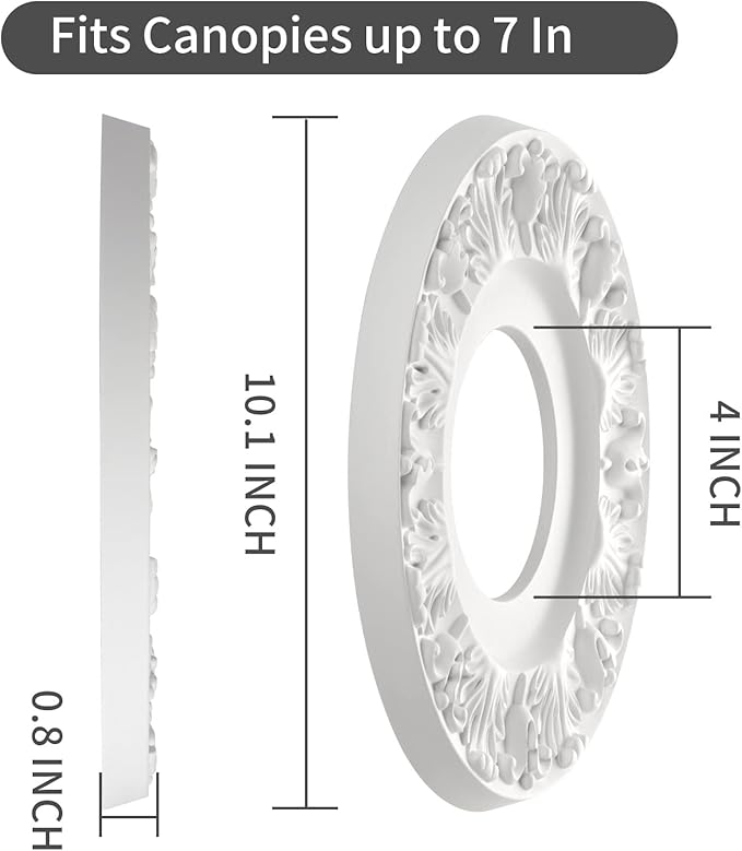 2 Pcs Vintage Carved Flower Ceiling Medallion for Light Fixtures and Ceiling Fans (10-1/8"OD X 4"ID White)