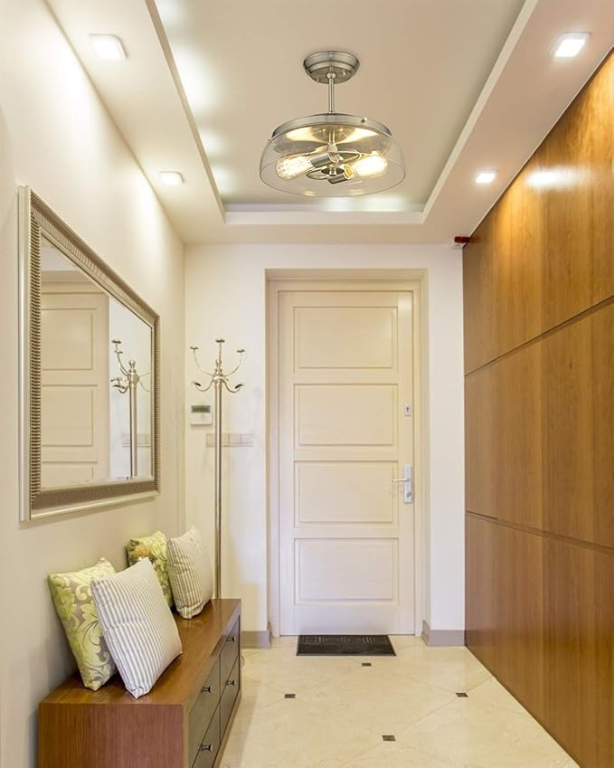 EAPUDUN Semi Flush Mount Ceiling Light, 2-Light Modern Light Fixture with Clear Glass Shade, Brushed Nickel Finish for Hallway Corridor Kitchen Bathroom Bedroom Passway, SMA1124-BNK