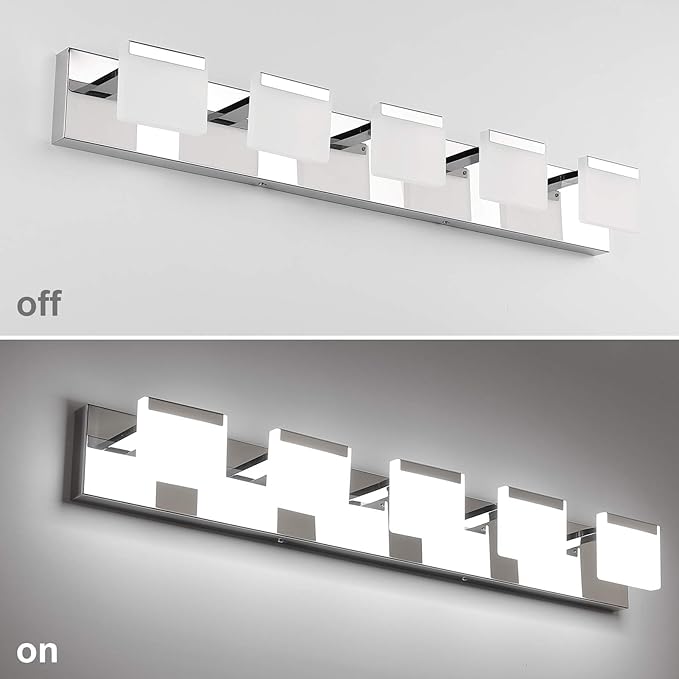 Ralbay LED Modern Bathroom Vanity Lights 5 Lights Acrylic Stainless Steel Bathroom Wall Light Fixture