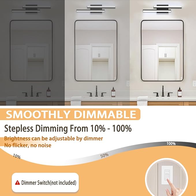 ETL Listed 24 inch Retractable Bathroom Vanity Light- 5CCT Optional Bathroom Light 2700K/3000K/3500K/4000K/5000K/ Bar Vanity Light for Bathroom Mirror Bedroom-25W 1 Pack