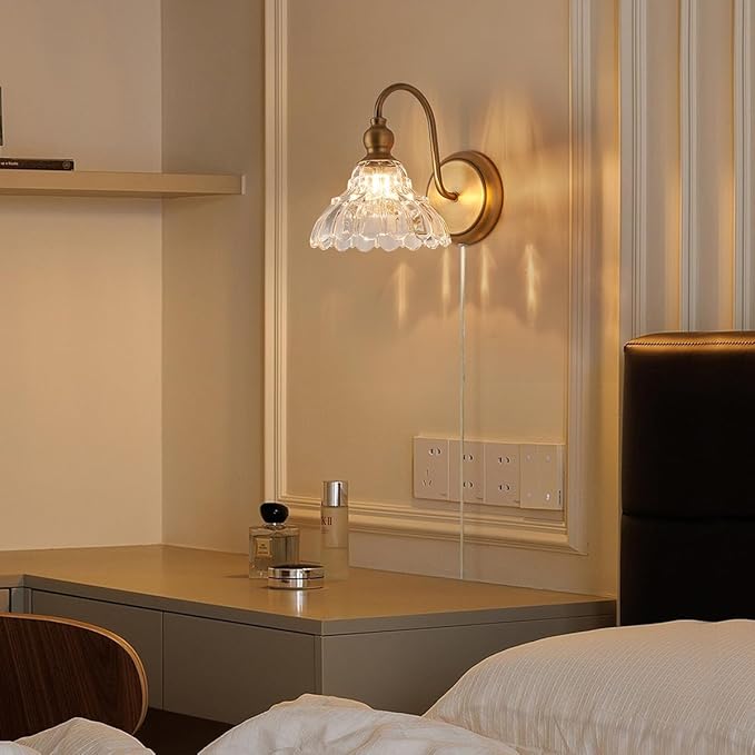 Plug in Vintage Wall Sconces Set of Two Brass Modern Wall Light Fixtures Antique Vanity Lights for Living Room Fireplace Bathroom Bedroom Coffee Room