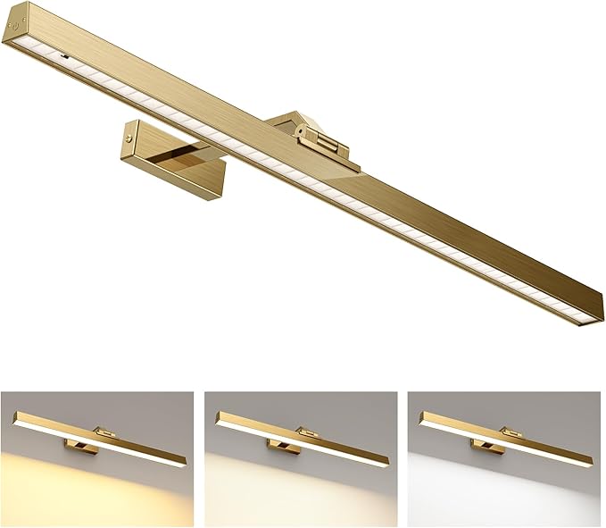Afyuol Picture Lights for Wall, Brass Battery Operated Picture Light 24in Art Light CCT Dimmable Recharging Battery Wall Light with Remote Control for Living Room Gallery
