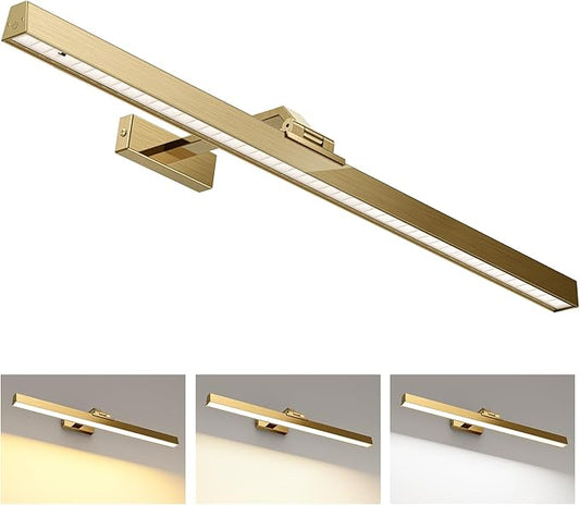 Afyuol Picture Lights for Wall, Brass Battery Operated Picture Light 24in Art Light CCT Dimmable Recharging Battery Wall Light with Remote Control for Living Room Gallery