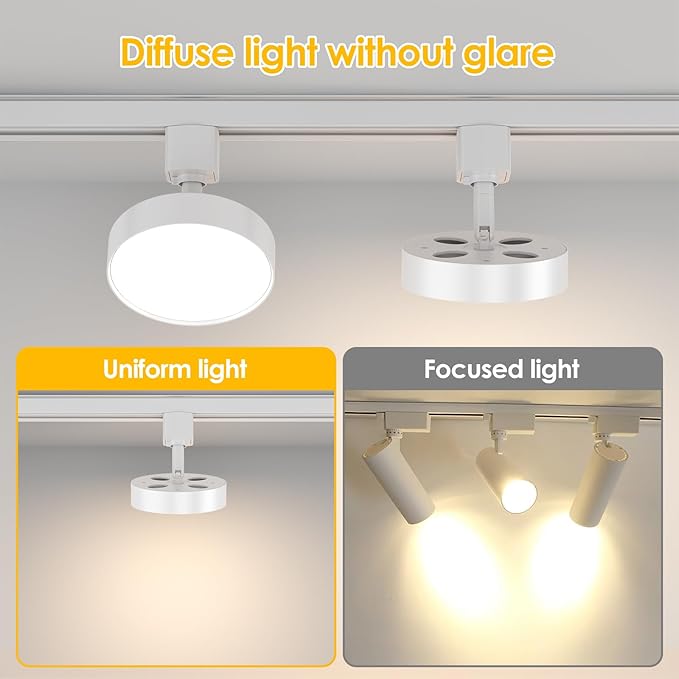 Diffuse LED Track Lighting Heads H Type Track Light Heads Dimmable Kitchen Track Lighting Fixtures Ceiling, Compatible with H Track Rails - Flicker Free CRI90+ 4000K 12W 1000lm, 4 Pack White