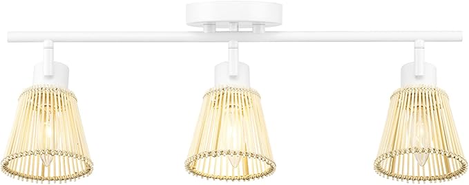 GLOBE Electric 64000043 22" 3-Light Track Lighting, Matte White, Bamboo Shades, Pivot Shade, Ceiling Light, Track-Light Heads, Kitchen Lights, E12 Socket