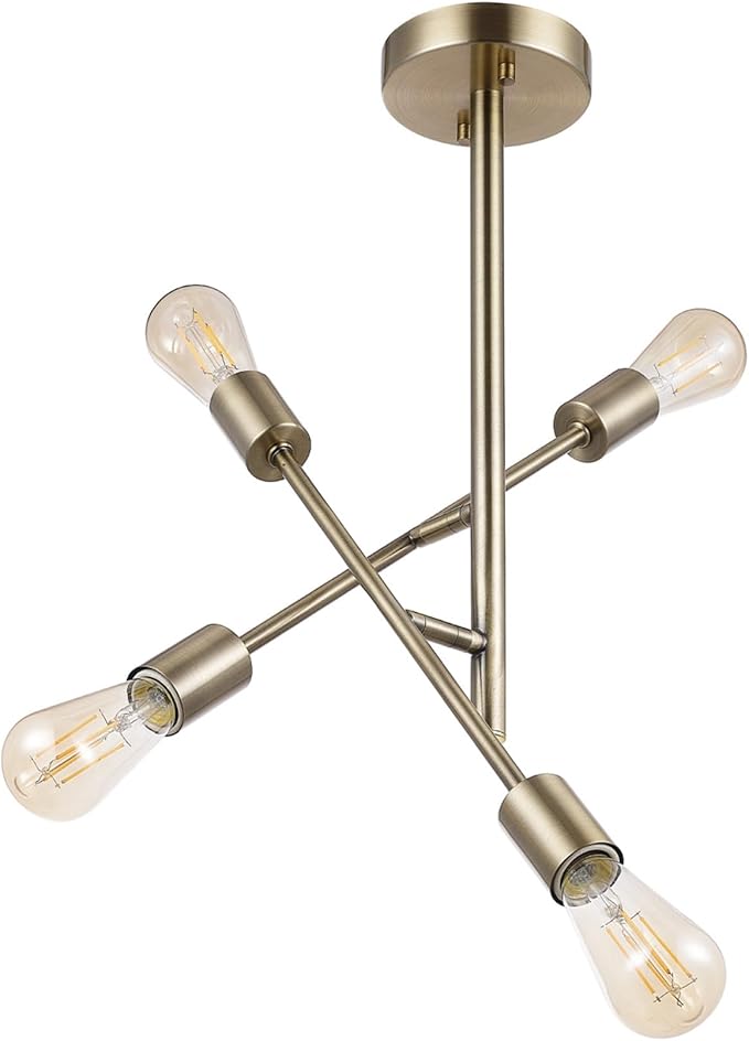 Globe Electric 66000073 4-Light Semi-Flush Mount Adjustable Arm Ceiling Light, Matte Brass, Pivoting Arms, Bedroom Lighting Fixtures Ceiling, Dining Room Fixture, Lighting for Hallway